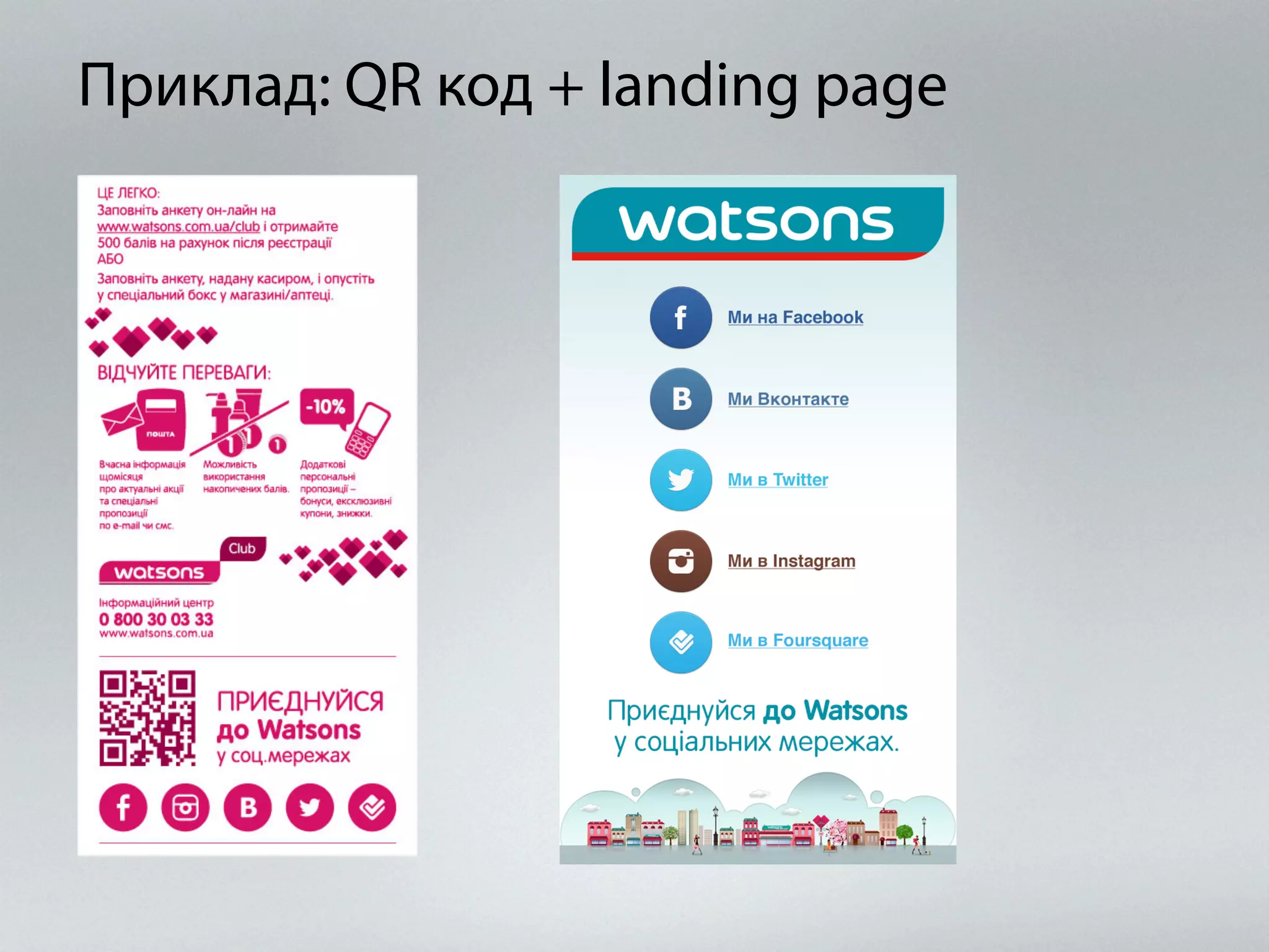 Приклад: QR код + landing page 
 