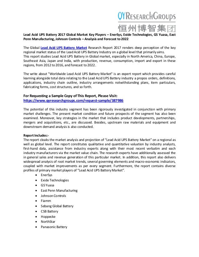 Lead Acid UPS Battery Market Size, Share, Analysis, Industry Demand and