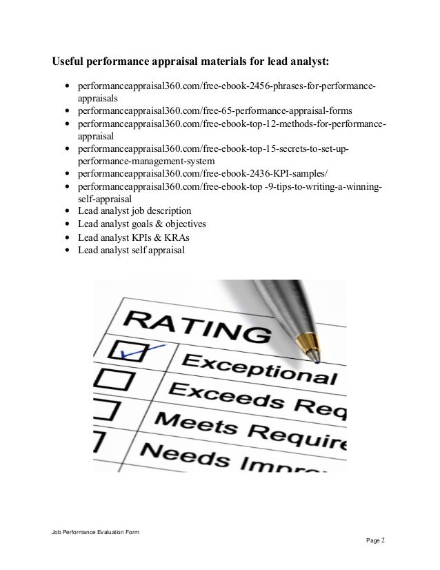 lead analyst performance appraisal employee performance appraisal sample