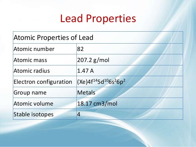 pb configuration electron as pollutant Lead
