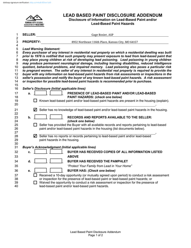 Lead Based Paint Disclosure