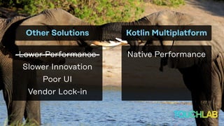 Native Performance
Other Solutions
Lower Performance
Slower Innovation
Poor UI
Vendor Lock-in
Kotlin Multiplatform
 