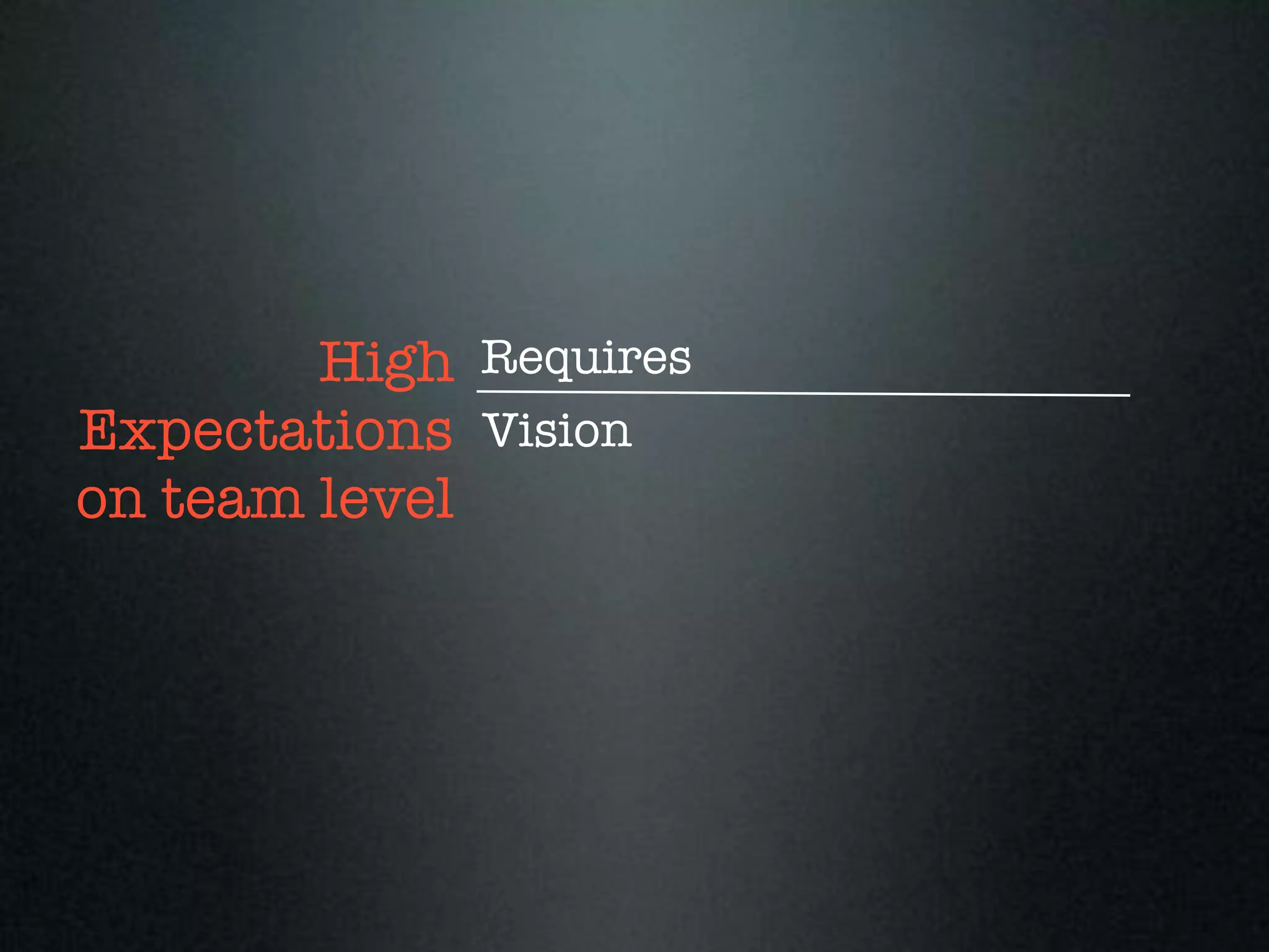 High Requires
Expectations Vision
on team level
 
