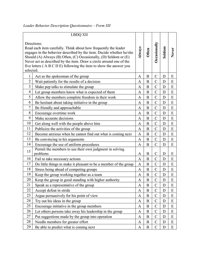 Leader behavior description questionnaire PDF