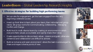 11
LeaderBoom – Global Leadership Research Insights
• Set up rules for engagement, get the team engaged from the very
begi...