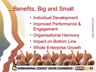 ...Benefits, Big and Small
        • Individual Development




                                    www.mandhyan.com
        • Improved Performance &
          Engagement
        • Organisational Harmony
        • Impact on Bottom Line
        • Whole Enterprise Growth
 