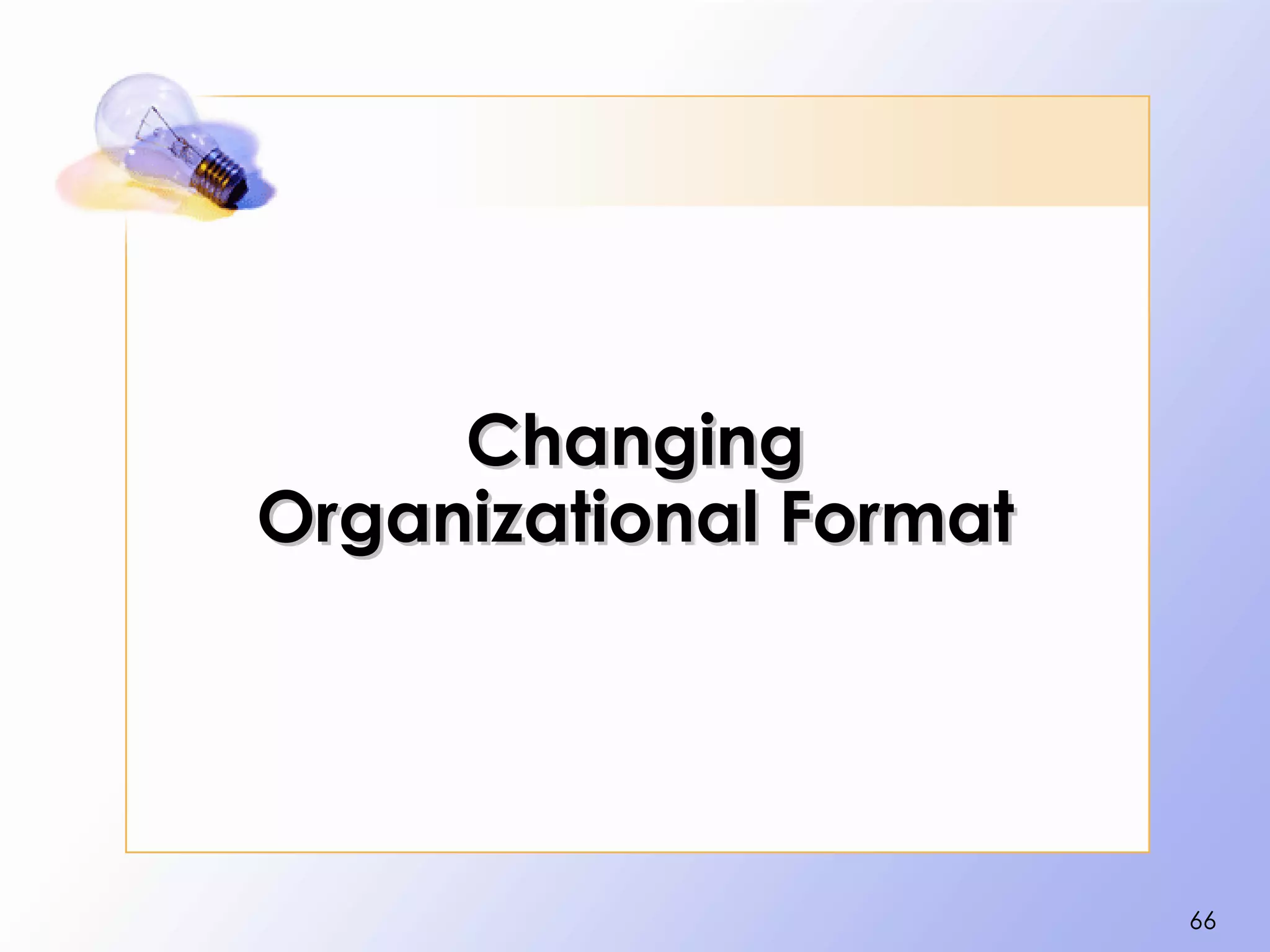 Changing
Organizational Format




                        66
 