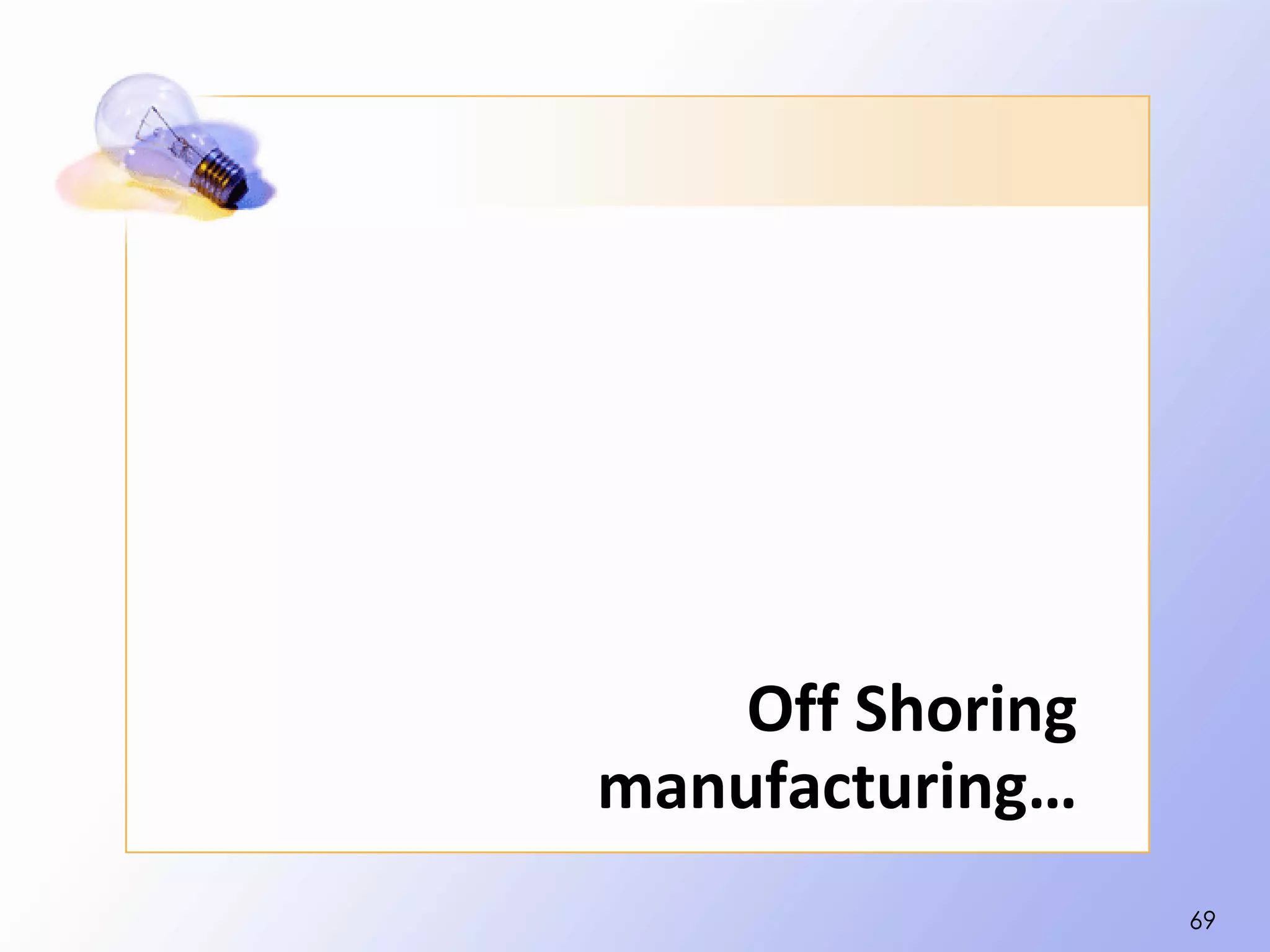 Off Shoring
manufacturing…
                  69
 