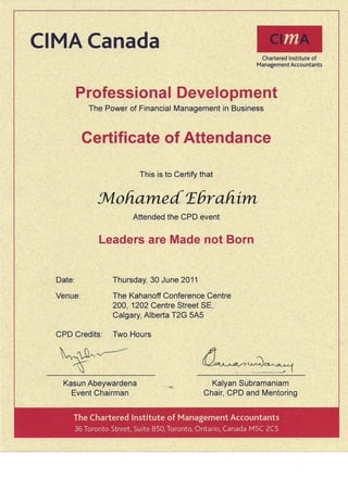 Leaders Are Made Not Born Cima Canada Cpd Cert