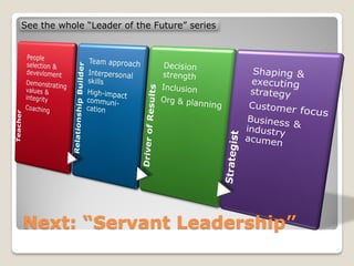 See the whole “Leader of the Future” series




Next: “Servant Leadership”
 