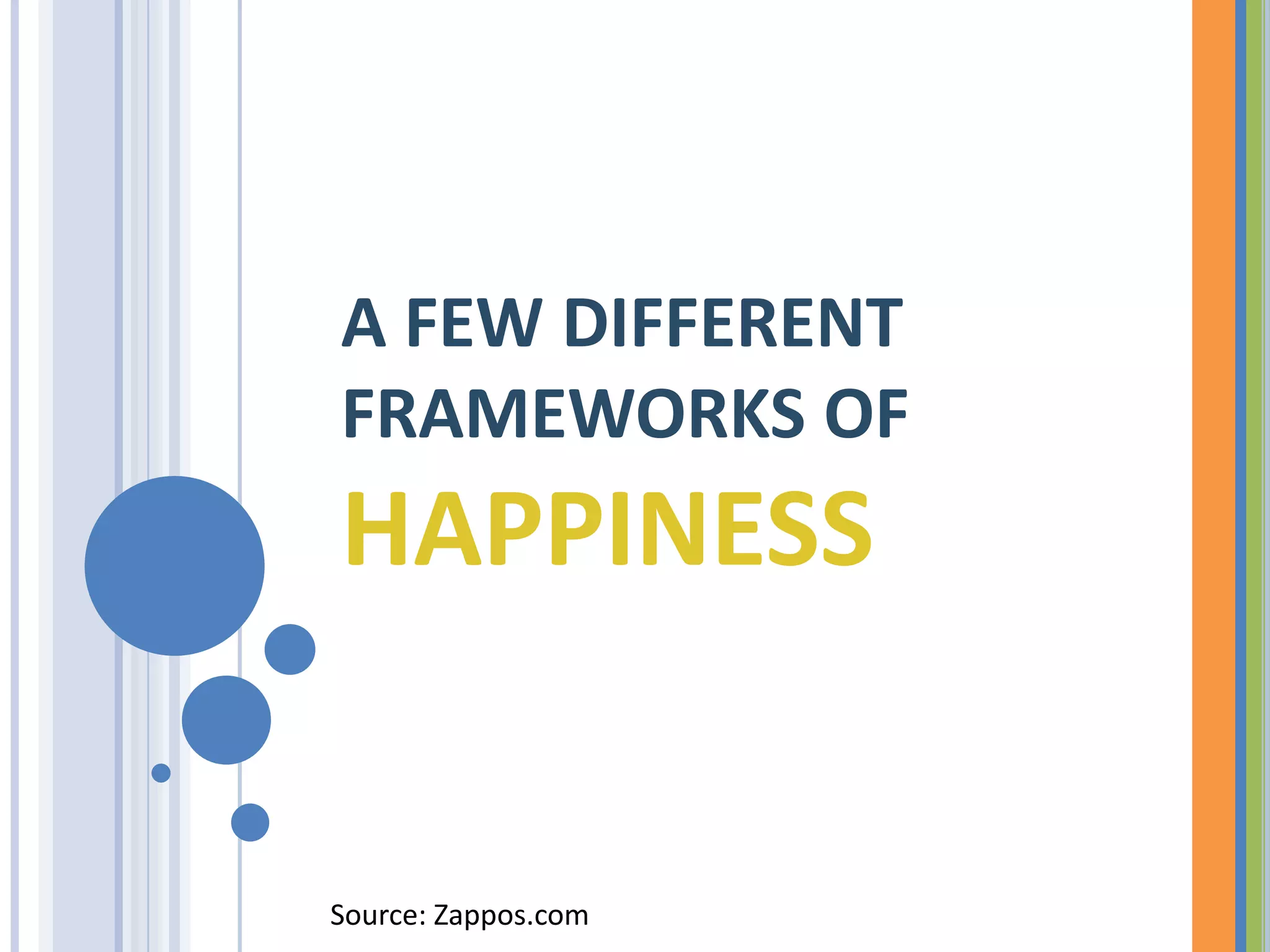 A FEW DIFFERENT
FRAMEWORKS OF
HAPPINESS


Source: Zappos.com
 