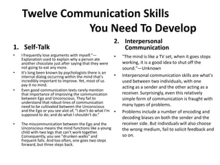 Twelve Communication Skills 					You Need To Develop<br />Self-Talk<br />I frequently lose arguments with myself."—Explana...