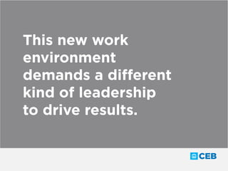 This new work
environment
demands a different
kind of leadership
to drive results.
 
