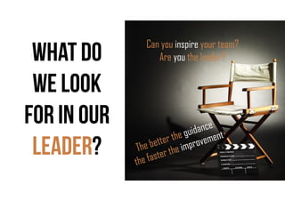 What do
we look
for in our
leader?
Can you inspire your team?
Are you the leader?
 
