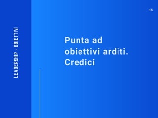 Punta ad
obiettivi arditi.
Credici
LEADERSHIP-OBIETTIVI
15
 