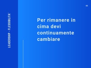Per rimanere in
cima devi
continuamente
cambiare
LEADERSHIP-FLESSIBILITA'
05
 
