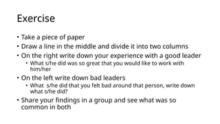 Compose Leader fundamental concepts of Leader, types and Leadership. | PPTX