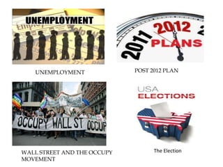UNEMPLOYMENT              POST 2012 PLAN




WALL STREET AND THE OCCUPY         The Election
MOVEMENT
 