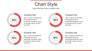 Chart Style
Insert the title of your subtitle Here
Get a modern PowerPoint
Presentation that is
beautifully designed. Easy
to change colors, photos
and Text.
Contents Title
Get a modern PowerPoint
Presentation that is
beautifully designed. Easy
to change colors, photos
and Text.
Contents Title
Get a modern PowerPoint
Presentation that is
beautifully designed. Easy
to change colors, photos
and Text.
Contents Title
Get a modern PowerPoint
Presentation that is
beautifully designed. Easy
to change colors, photos
and Text.
Contents Title
60% 80%
40%
50%
 