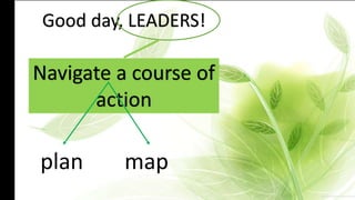 Good day, LEADERS!
Navigate a course of
action
plan map
 