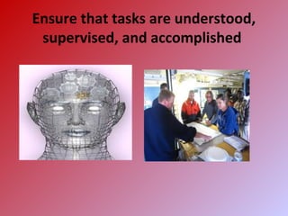 Ensure that tasks are understood,
supervised, and accomplished
 