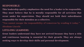 Reponsibility Leader LEADERSHIP SKILLS & QUALITIES OF SUCCESSFUL LEADERS | PDF