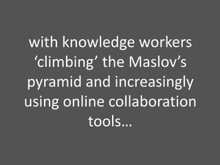 withknowledgeworkers ‘climbing’ the Maslov’spyramidandincreasinglyusing online collaboration tools…