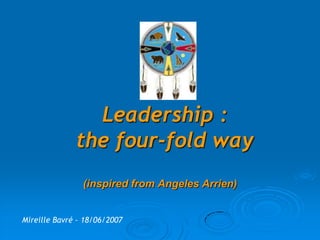 Leadership :
              the four-fold way
                (inspired from Angeles Arrien)


Mireille Bavré – 18/06/2007
 