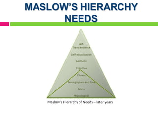 MASLOW’S HIERARCHY
NEEDS
 