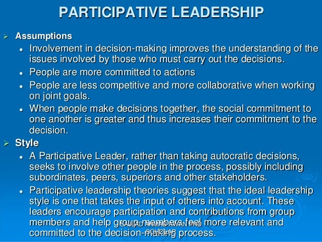 leadership and leadership theories by sajjad ahmad awan participative leadership