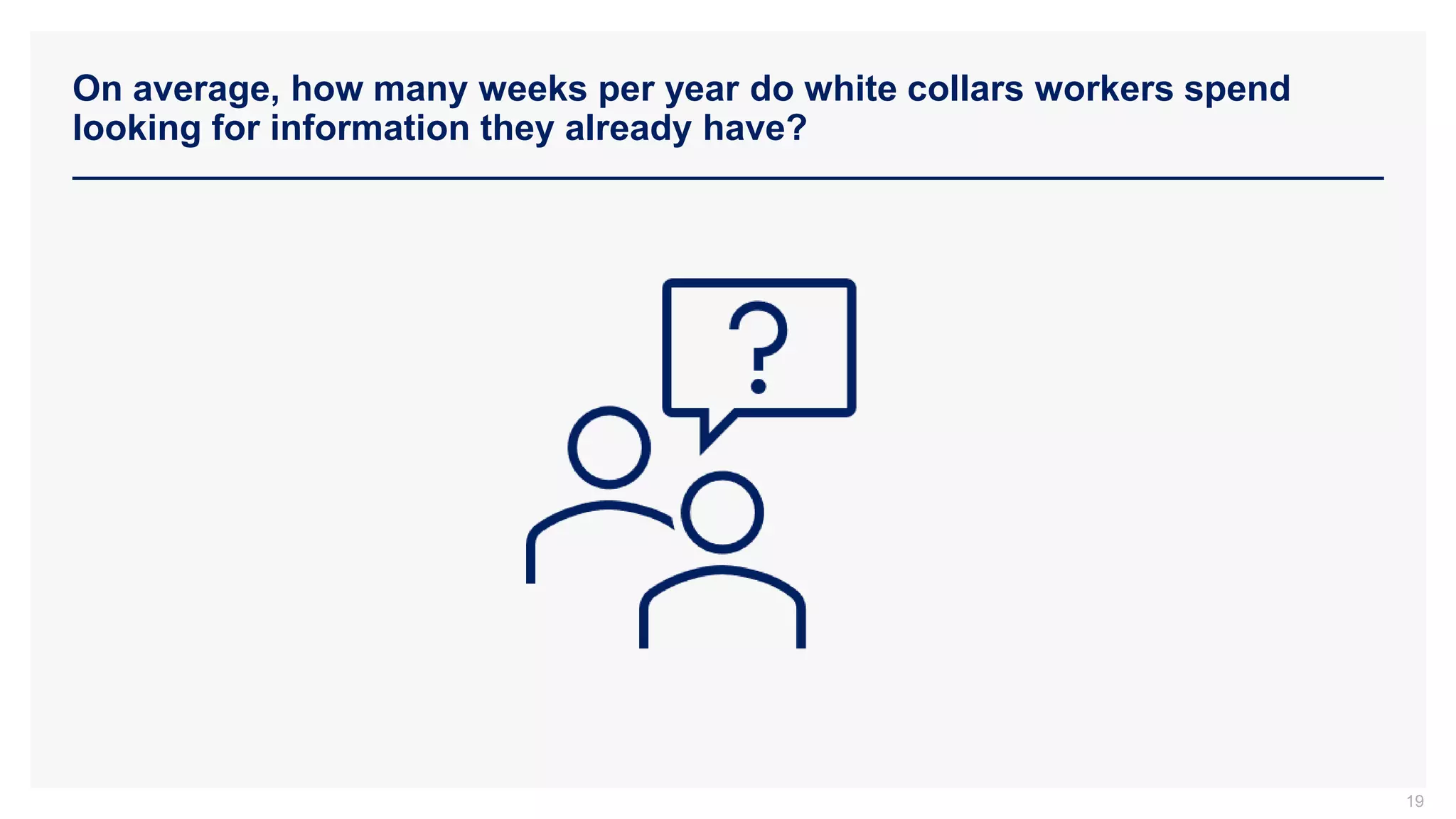 On average, how many weeks per year do white collars workers spend
looking for information they already have?
19
 