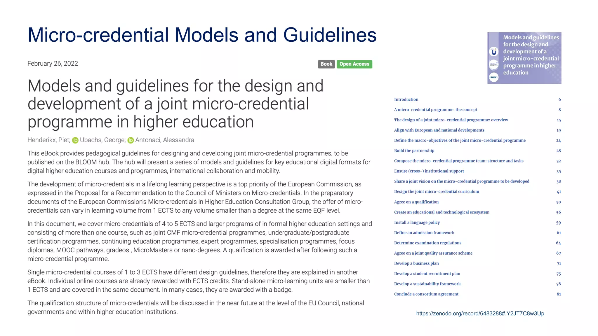 https://zenodo.org/record/6483288#.Y2JT7C8w3Up
Micro-credential Models and Guidelines
 