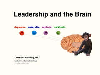 Leadership and the Brain
Loretta G. Breuning, PhD
Loretta@InnerMammalInstitute.org
Inner Mammal Institute
dopamine endorphin oxytocin serotonin
 