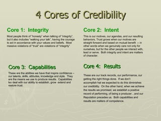 4 Cores of Credibility <ul><li>Core 3:  Capabilities   </li></ul><ul><li>These are the abilities we have that inspire conf...