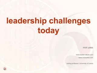 leadership
challenges
today
Mick Yates
Professor & Leadership Strategist
University of Leeds / LeaderValues
 