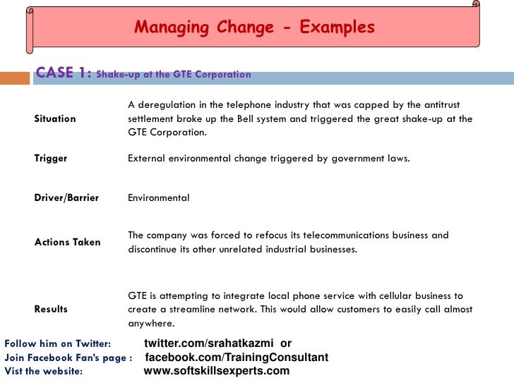 example of change management change management example