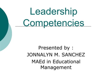 Leadership Competencies Presented by : JONNALYN M. SANCHEZ MAEd in Educational Management 
