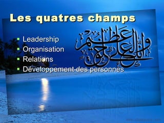 Les quatres champs Leadership Organisation Relations Développement des personnes 