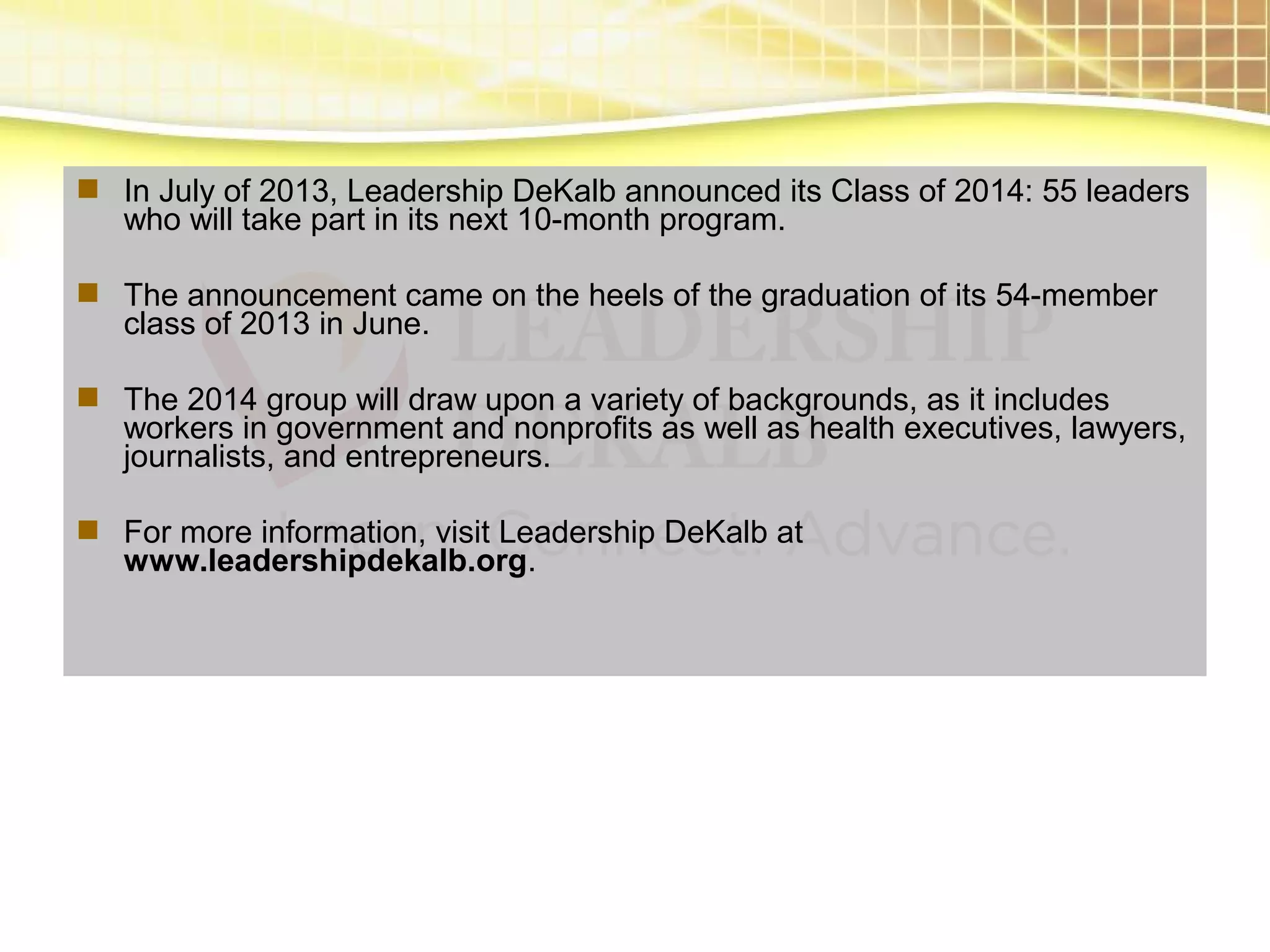 Leadership de kalb’s class of 2014 | PPT | Professional School ...