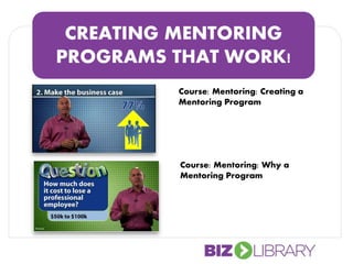 CREATING MENTORING
PROGRAMS THAT WORK!
Course: Mentoring: Creating a
Mentoring Program
Course: Mentoring: Why a
Mentoring Program
 