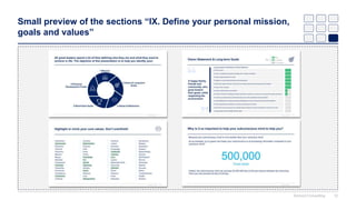 Small preview of the sections “IX. Define your personal mission,
goals and values”
Domont Consulting 12
 