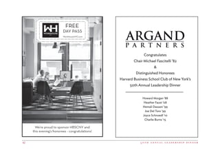 5 0 t h a n n u a l l e a d e r s h i p d i n n e r42
Congratulates
Chair Michael Fascitelli ’82

Distinguished Honorees
Harvard Business School Club of New York’s
50th Annual Leadership Dinner
Howard Morgan ’88
Heather Faust ’08
Hemali Dassani ’99
Joe Del Toro ’99
Joyce Schnoedl ’10
Charlie Burns ’15
 