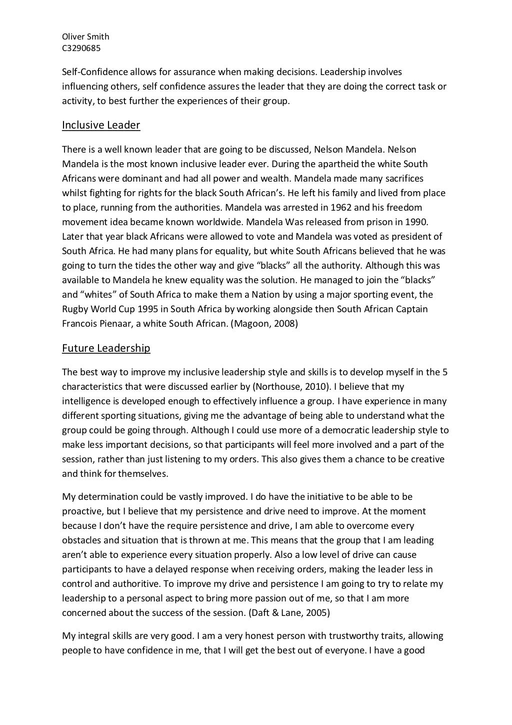 leadership essay university