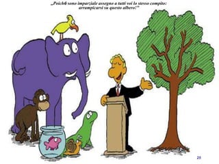 „Poiché sono imparziale assegno a tutti voi lo stesso compito:
arrampicarsi su questo albero!“
25
 