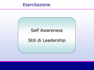 Esercitazione
Self Awareness
Stili di Leadership
 