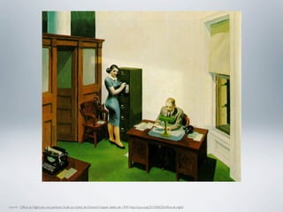 source : Ofﬁce at Night est une peinture (huile sur toile) de Edward Hopper datée de 1940 http://ujuo.org/2010/08/20/ofﬁce-at-night/
 