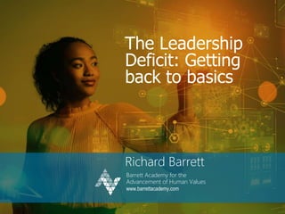 The Leadership
Deficit: Getting
back to basics
Richard Barrett
Barrett Academy for the
Advancement of Human Values
www.barrettacademy.com
 