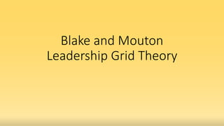 Blake and Mouton
Leadership Grid Theory
 