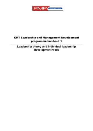 KMT Leadership and Management Development
programme hand-out 1

Leadership theory and individual leadership
development work

 