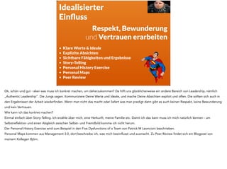 Intellektuelle 
Stimulation 
Kreativität und 
Innovation anregen, 
eigenständiges Problemlösen und 
kritisches Hinterfragen fördern. Adaption 
Auch das kontinuierliche Lernen und Adaptieren und komplexen Systemen hat transformationale Führung auf dem Radar. Die Führungskraft hat sich nicht 
selbst als Inhaber des Wissens und Ideenbringer zu positionieren, sondern die Kreativität und Innovation der Kollegen anzuregen. Kritisches Hinterfragen 
ist explizit erwünscht. 
 